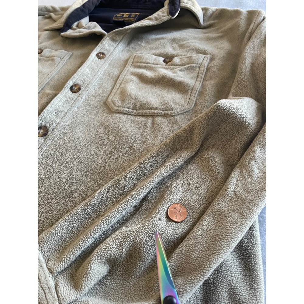 VTG Woolrich Mens Fleece Shirt Jacket Tan Khaki Button Up L Large *READ* - Picture 6 of 14